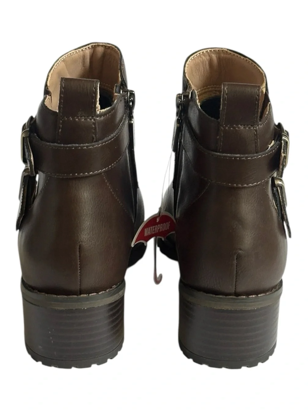Blondo Shantel Waterproof Leather Ankle Boots Brown Double Buckle 8M NWOB